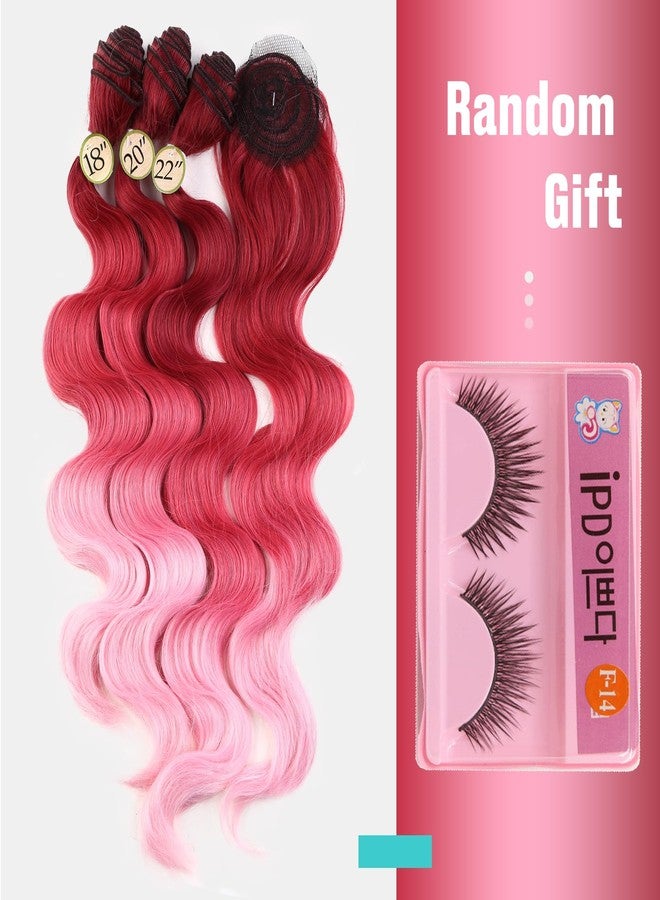 HANNE Pink Ombre Bundles Ombre Pink Body Wave Hair Extensions 18"20"22" with Closure 3 Bundles with Lace Closure Synthetic Hair bundle for Women - Image 2